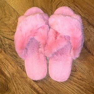 pink fuzzy slippers